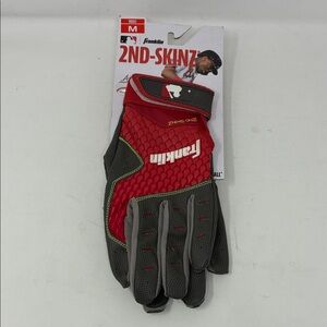 Franklin Sports 2nd-Skinz Batting Gloves Gray/Red Adult Medium